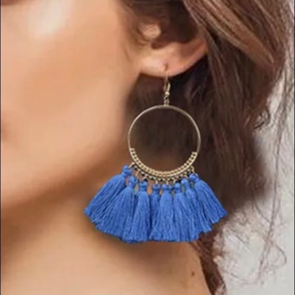 5 for $25 Yellow fabric tassel  gold hoop earrings - Picture 2 of 2